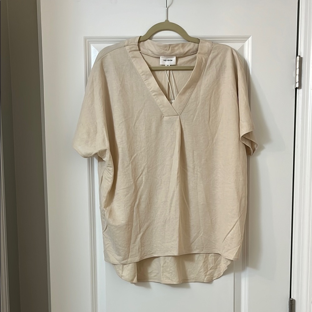 Cream Relaxed Blouse with Mandarin Collar